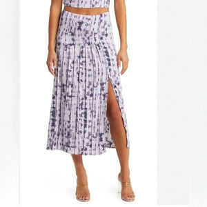 NWOT. Open Edit Pleated Midi Skirt Purple Tie Dye Size XS. Measurements in pics